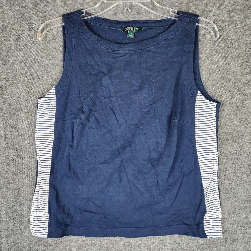 Lauren Ralph Lauren Tank Top Womens M Navy Blue Striped Side Panels EUC